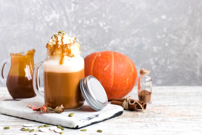 Spicy,Pumpkin,Latte,With,Spices,And,A,Cap,Of,Whipped