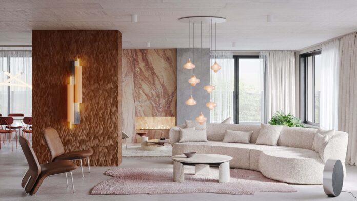Rohan penthouse v Novém Rohanu – interiérová vize Lucie Koldové se „tichým luxusem“ a výhledem na Pražský hrad.