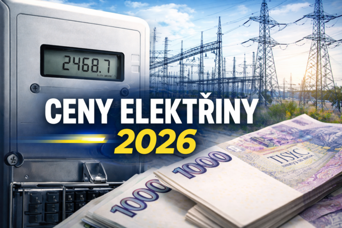 Ilustrační foto k tématu ceny elektřiny 2026 – elektroměr, přenosová soustava a bankovky symbolizující změny regulovaných cen elektřiny v Česku