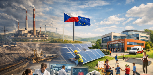 Spravedlivá transformace uhelných regionů v Česku – přechod od těžby uhlí k moderním technologiím, vzdělávání, výzkumu a udržitelnému rozvoji podporovanému EU.