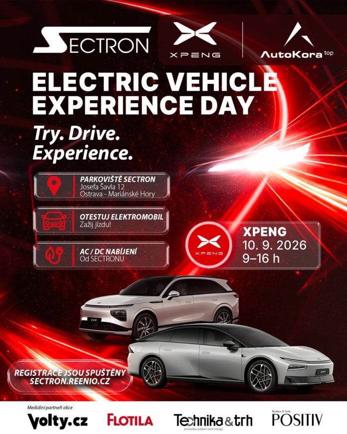 Elektromobil XPENG během testovací jízdy na Electric Vehicle Experience Day v Ostravě